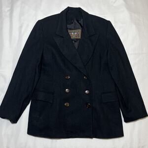 Vintage Express Womens 100% Wool Pea Coat Size L French Country Black Woolmark